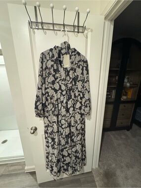 Long Sleeve Black and White Floral Maxi Dress